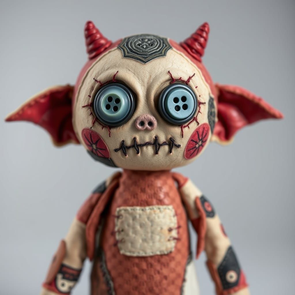 Creepy Cute Demon Doll with Patchwork Skin