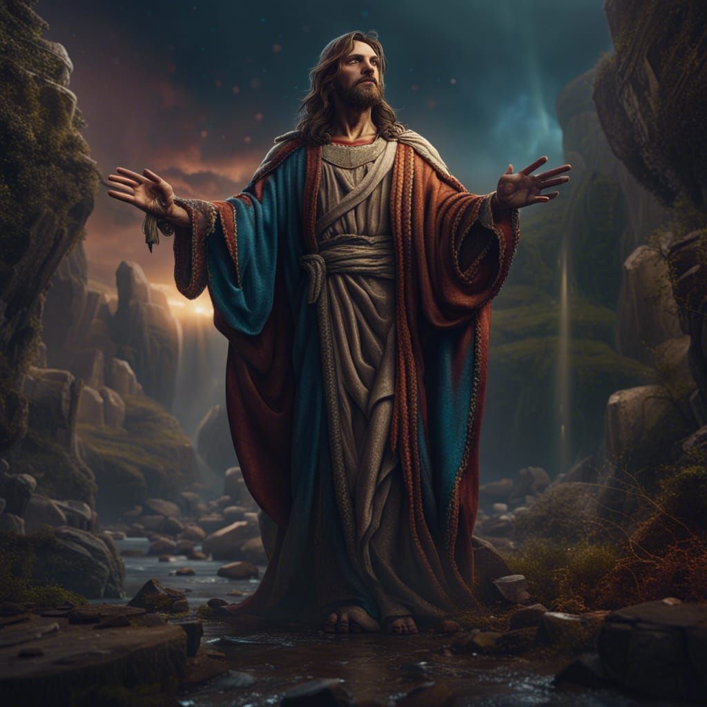 Detailed Matte Painting of Jesus in Deep Color