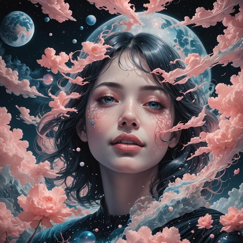 Celestial Double Exposure: Kawaii Soul Ascending