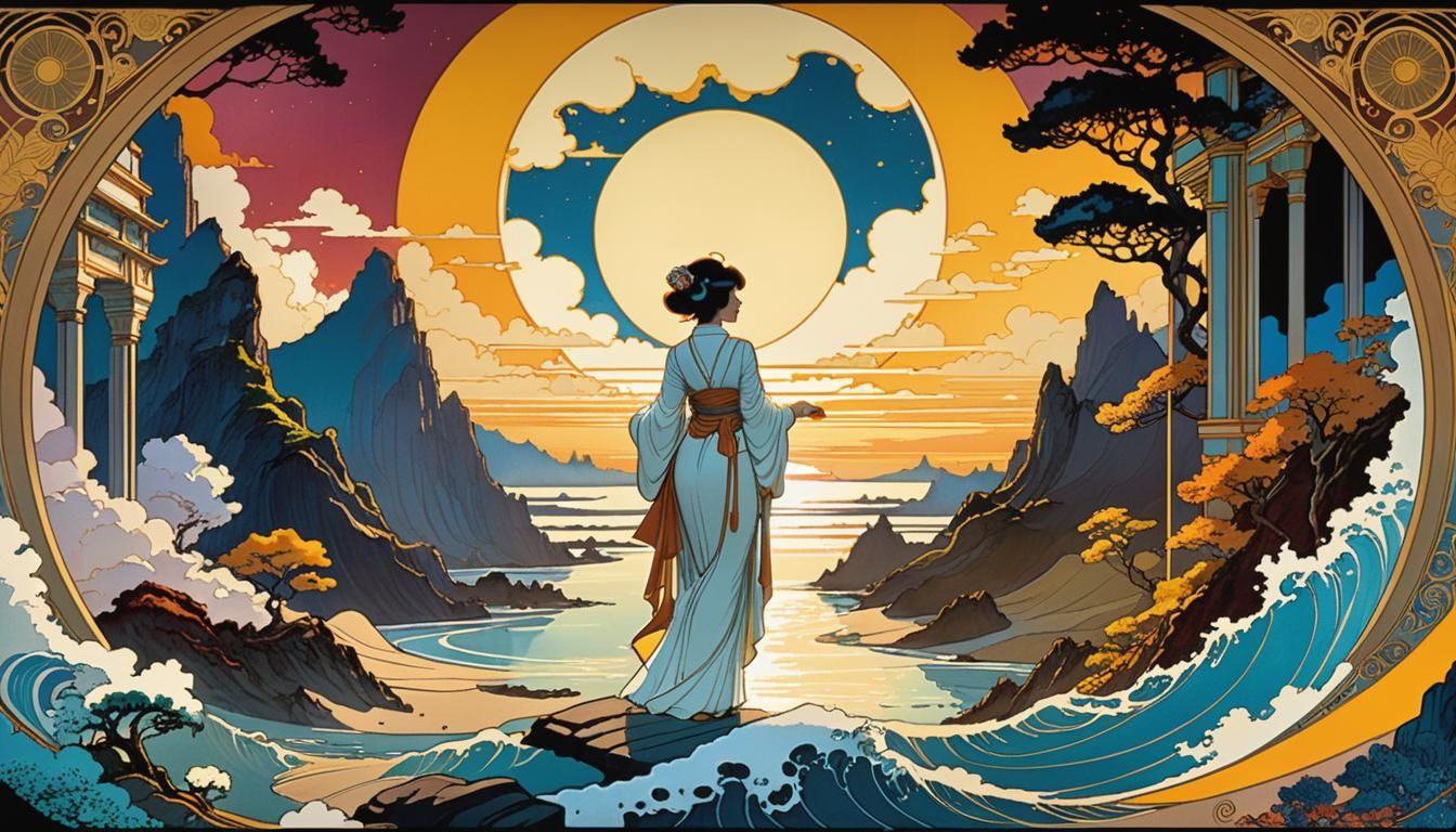 Futuristic Graphic Novel Page in Art Nouveau Style