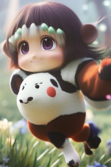 Kawaii Chibi Cow in Flower Field, 3D Digital Art