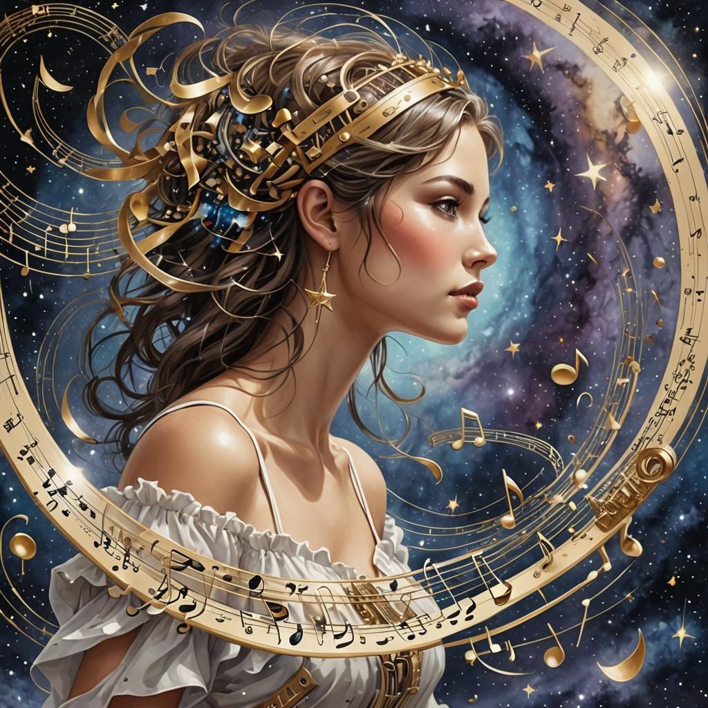 Musical Galaxy of Notes in Digital Art Style