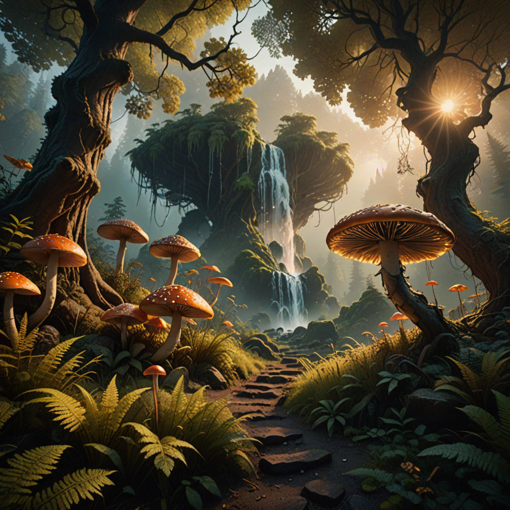 Mystical Fantasy Realm Under Golden Hour Glow