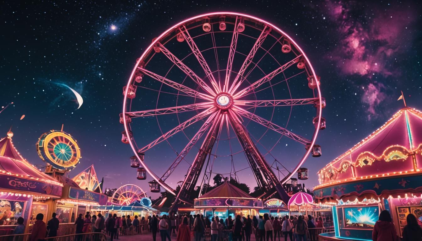 Glowing Space Carnival on a Whimsical Night