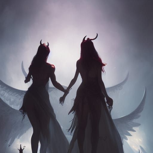 Devil and Angel Dance: Dark Fantasy Art