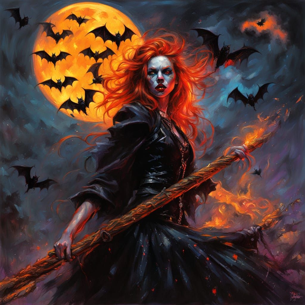 Fiery Punk Witch Fantasy Portrait in Neon Blacklight