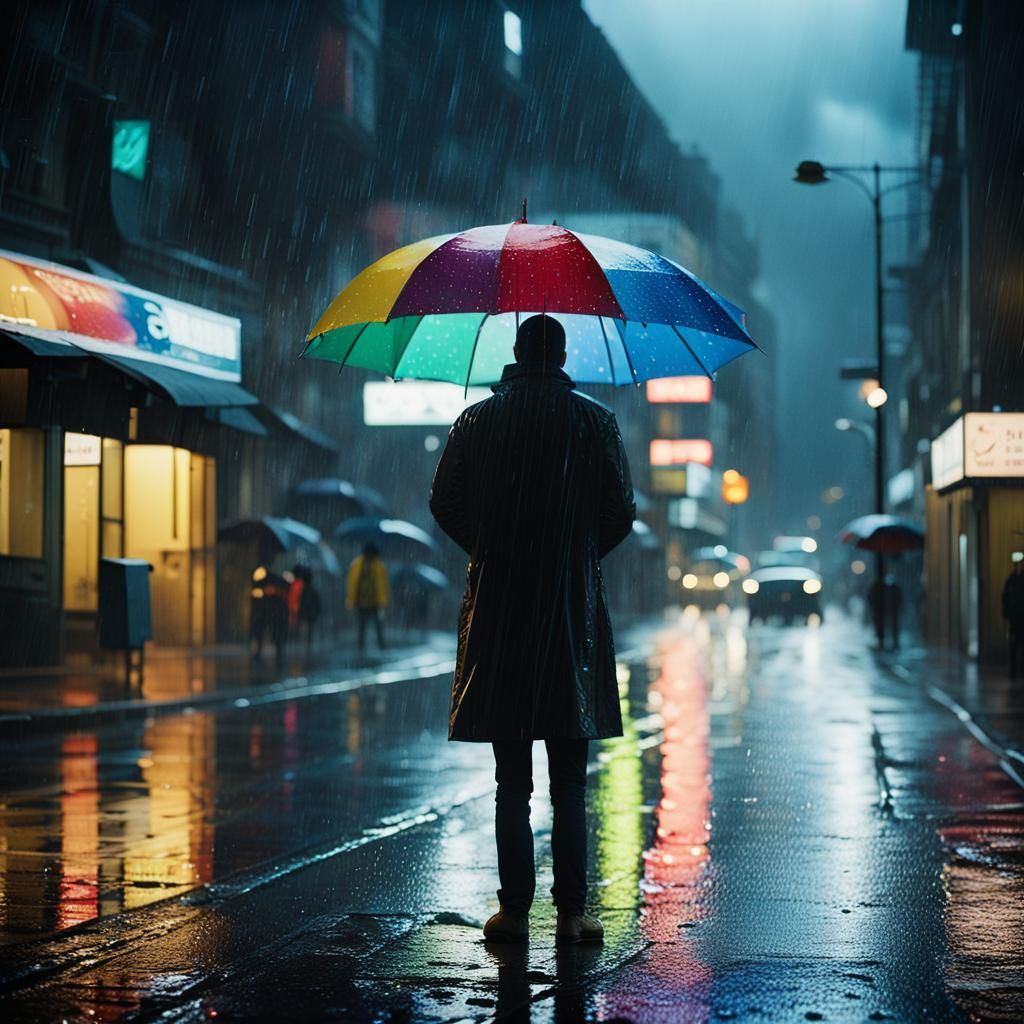 Dramatic City Rain Scene in Cinematic Style