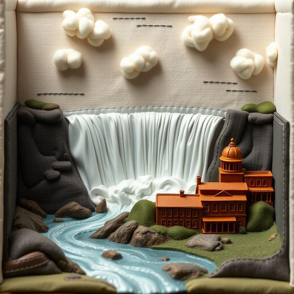 Whimsical Fabric Diorama of Niagara Falls