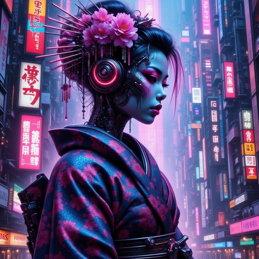 Cybernetic Geisha in Fractal Metropolis