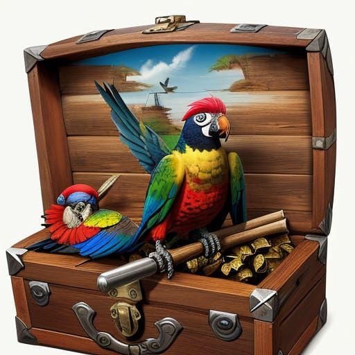 1700s Pirate with Parrot and Wooden Leg