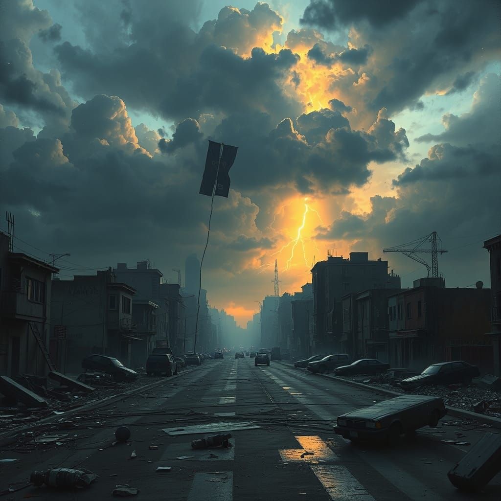 Dark Dystopian Cityscape in the Style of Cyberpunk Art