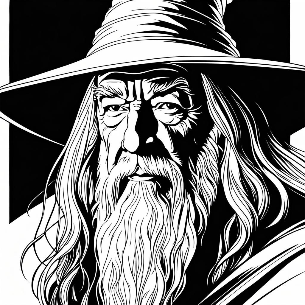 Gandalf Line Art in Comic Book Style