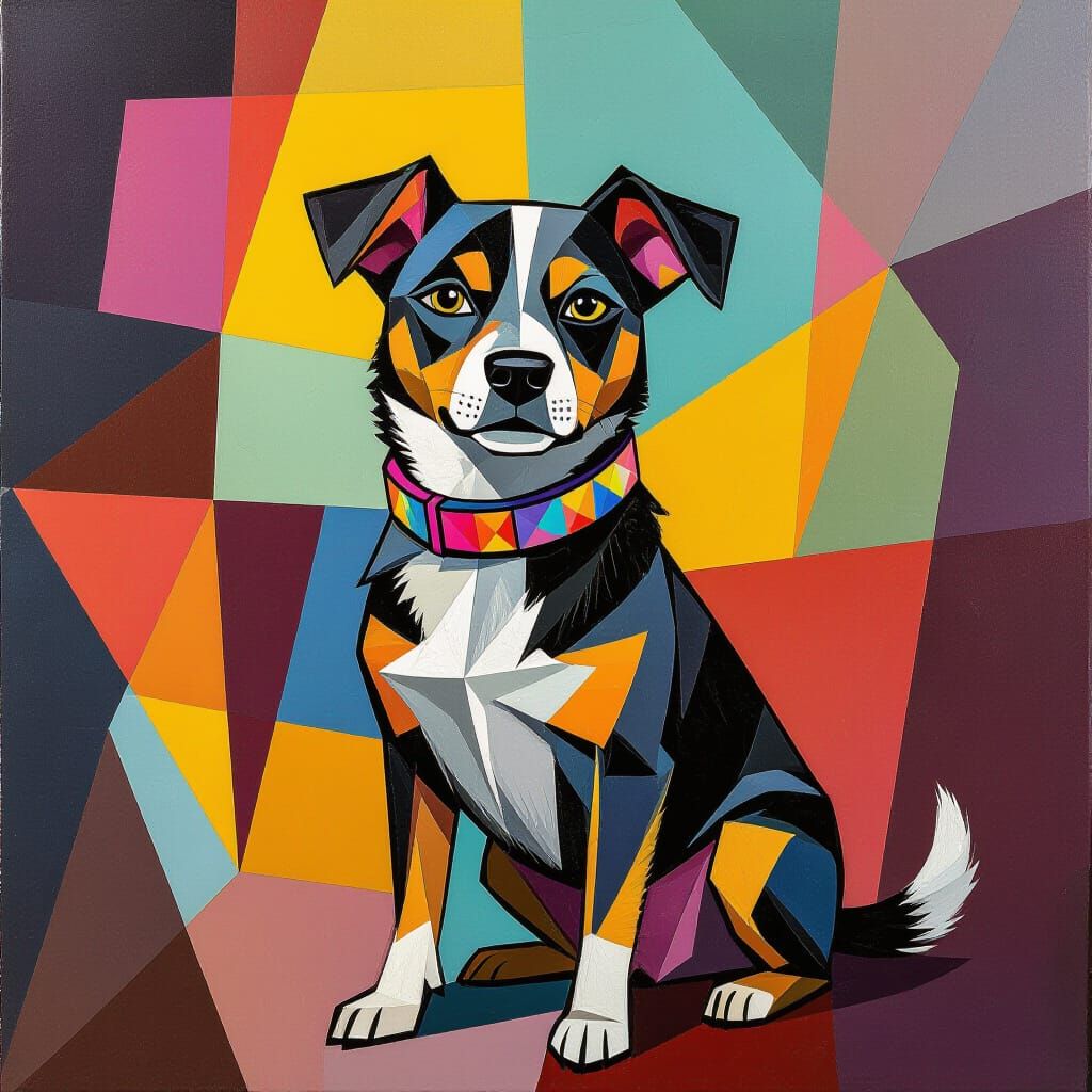 Dog in Cubist Style with Art Deco Elements