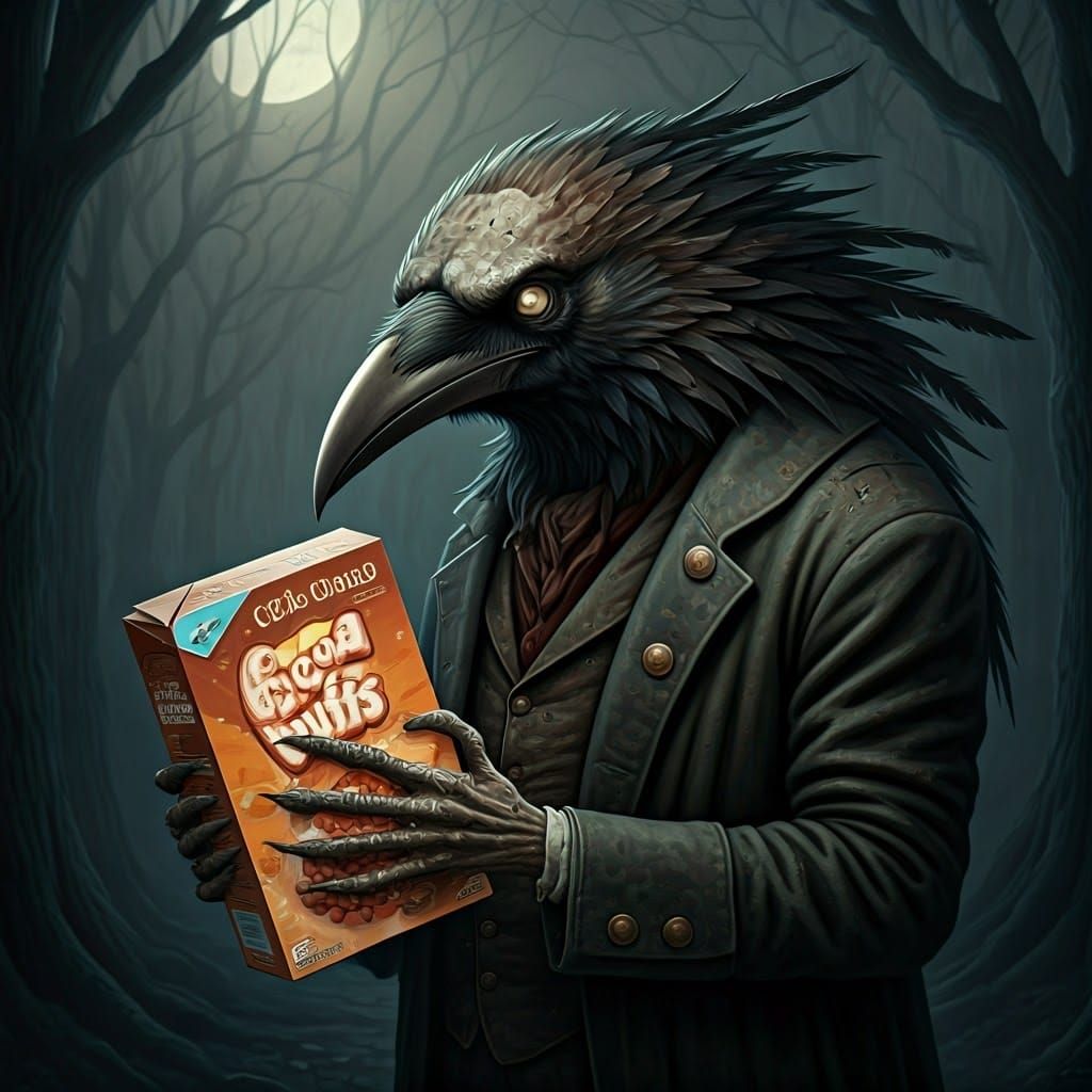Mystical Crow Man Enchants with Cocoa Puffs