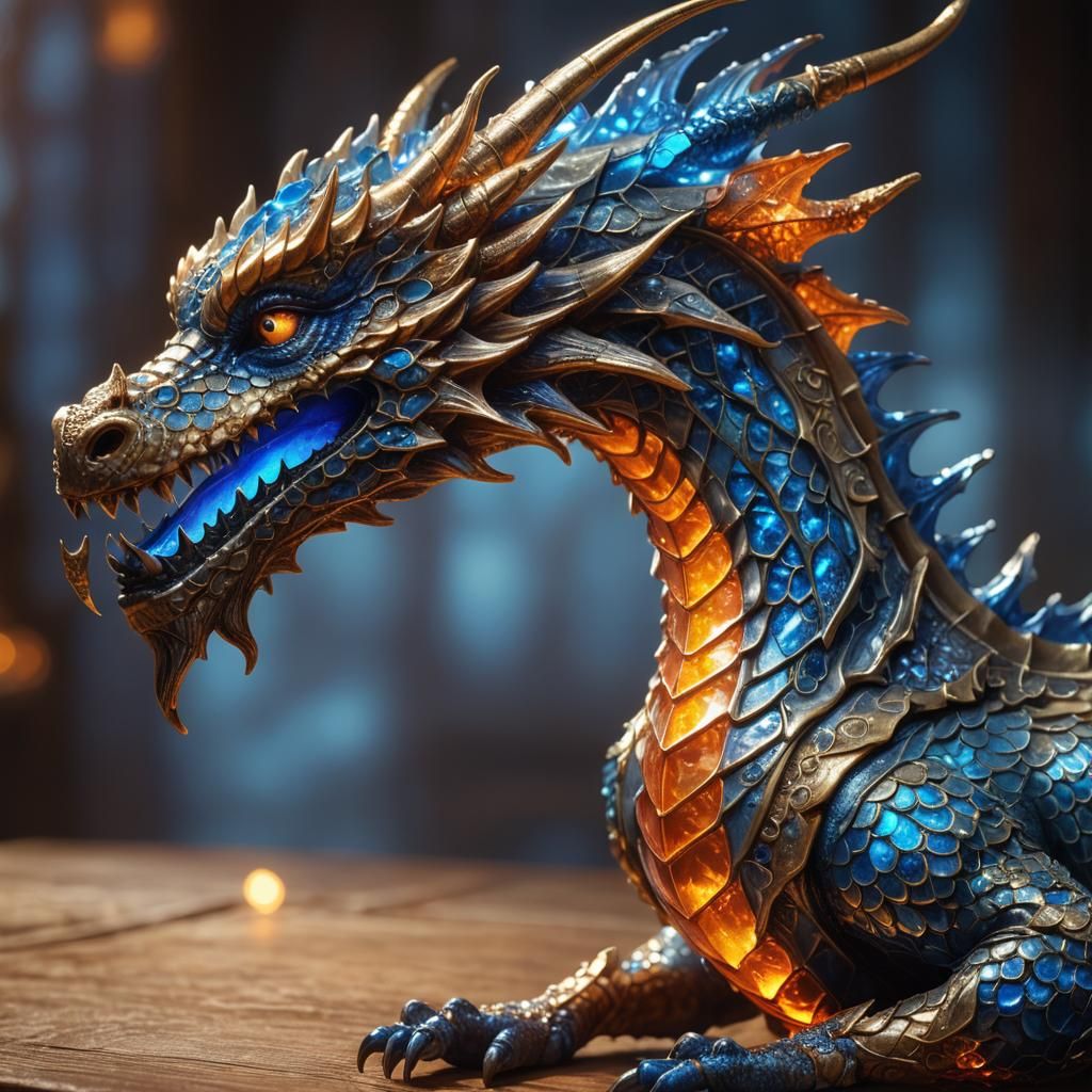 Enameled Glass Dragon Figurine in High-Fantasy Style