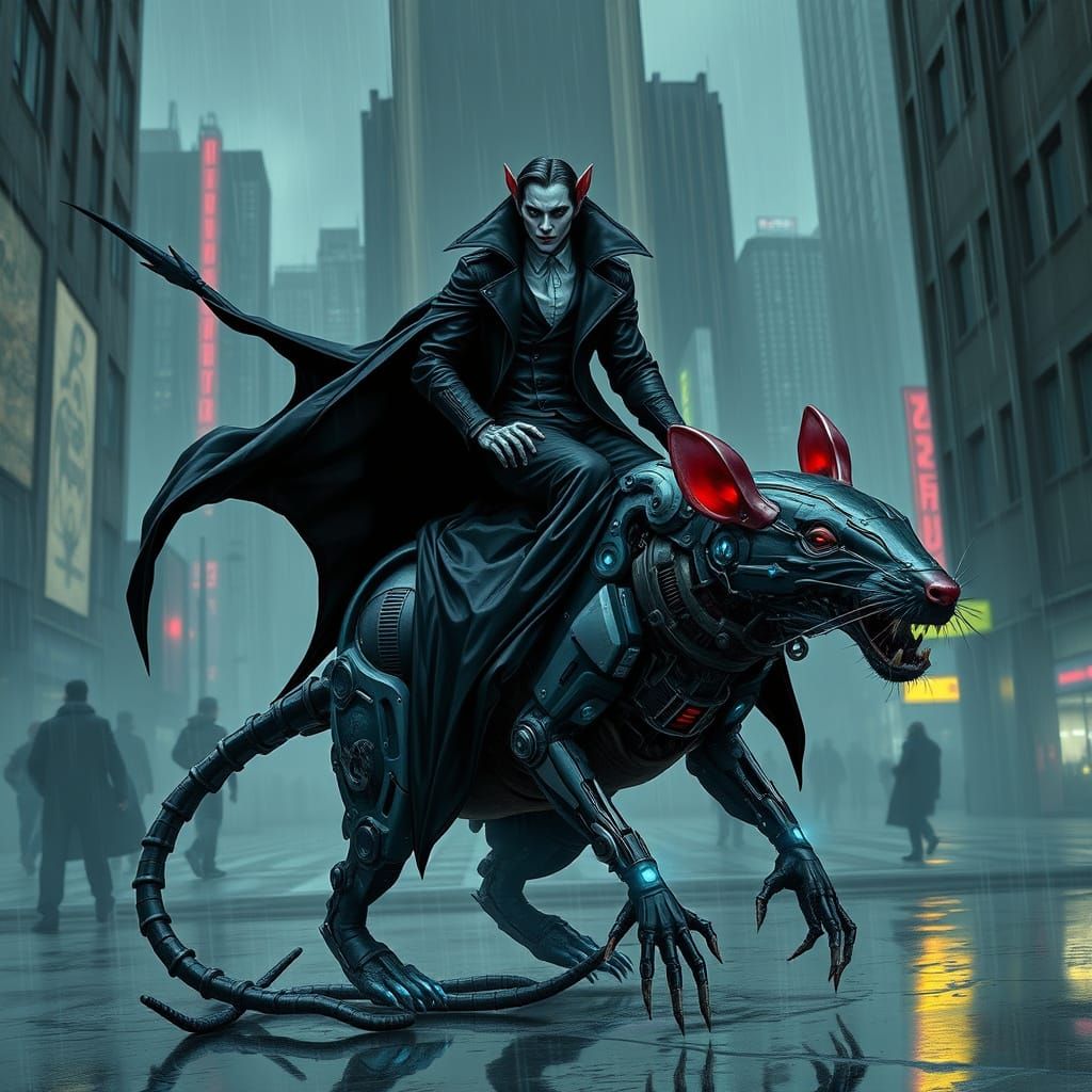Cyberpunk Vampire Rides a Cyborg Rat