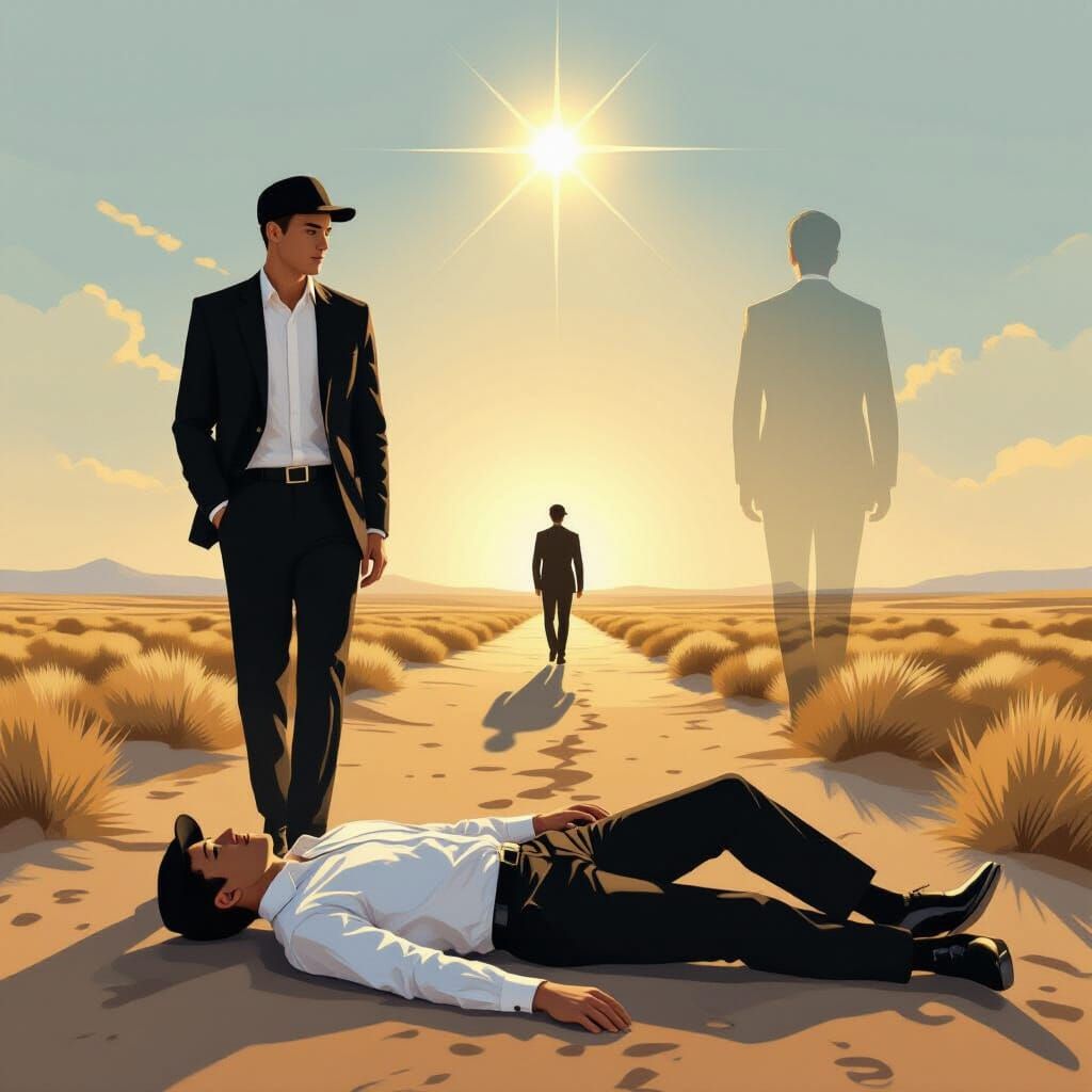 Symbolic Art: The Human Journey in Golden Light