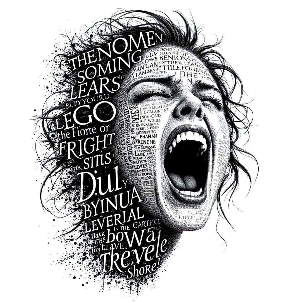 Screaming Woman in Black and White Calligraphy