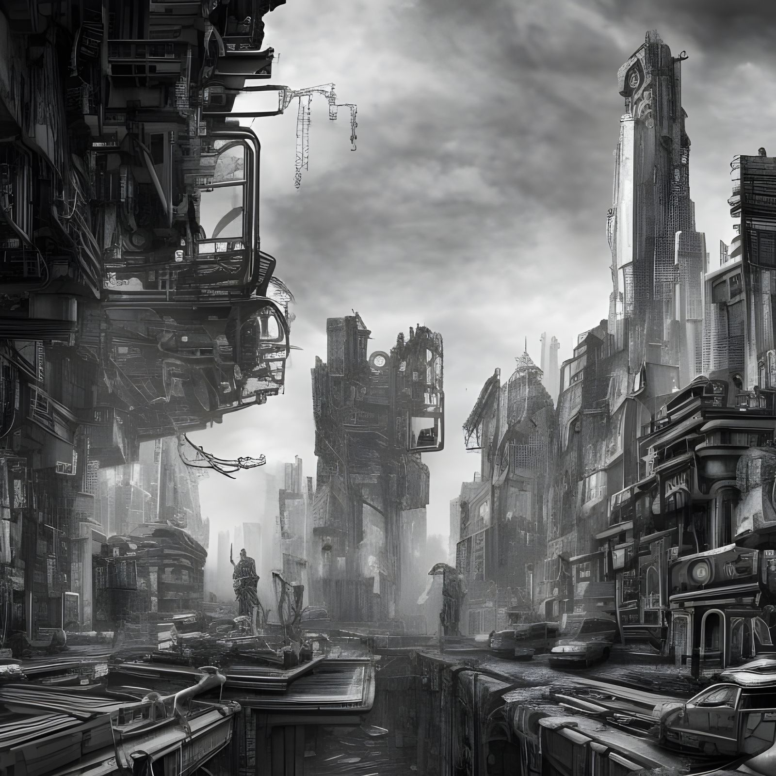 8-bit Cityscape: Geometric Pipe System in Graphite