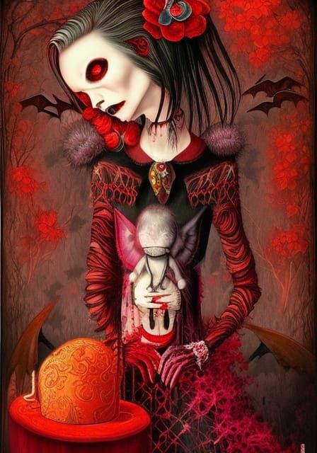 Surreal Gothic Vampire in American Gothic Style