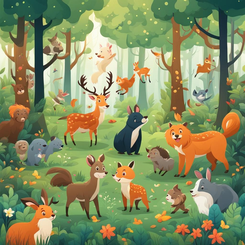 Enchanted Forest with Happy Animals