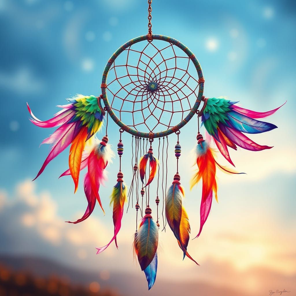 Ethereal Multicolored Dreamcatcher with Bird Feathers