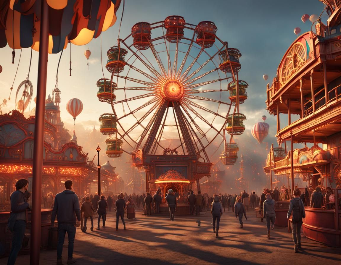 Detailed 3D Ferris Wheel at Night Carnival