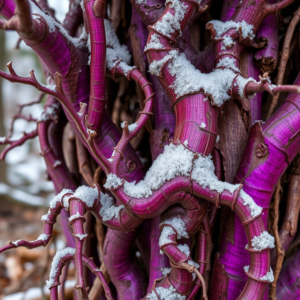 Gnarled Vines in Winter Landscape