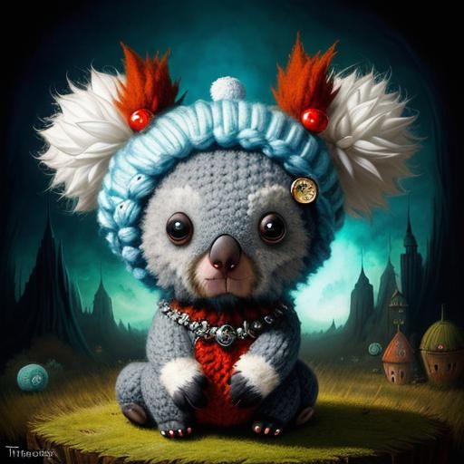 Whimsical Baby Koala with Red Mohawk in Fantasy Art