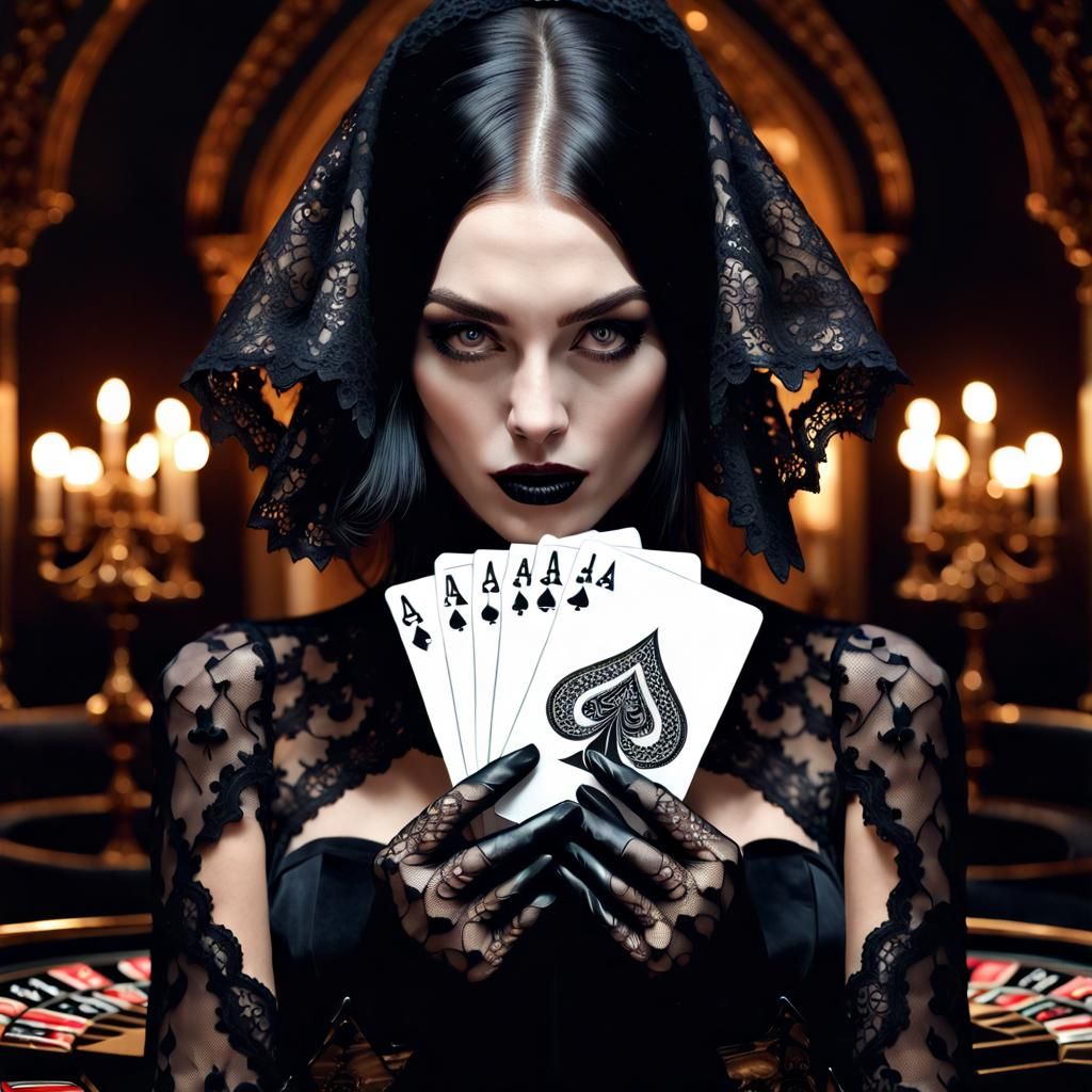 Gothic Woman with Ace of Spades in Mixed Media