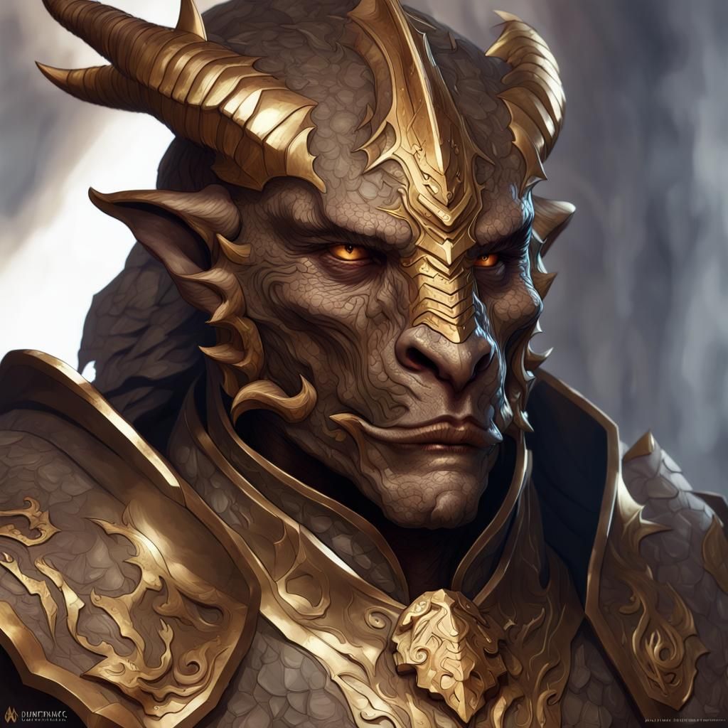 Bronze Dragonborn Portrait with Gold Scales