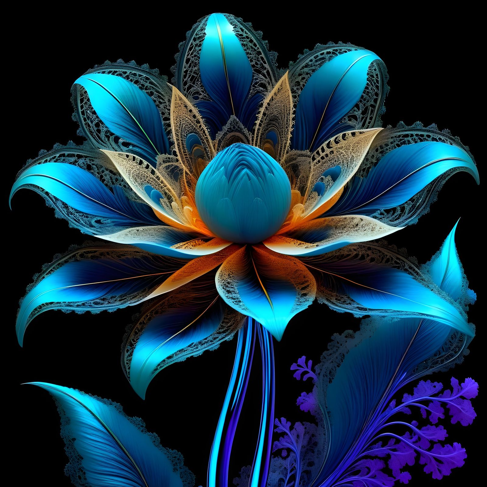 Surreal, Cyberpunk Fractal Bloom in Ethereal Hues