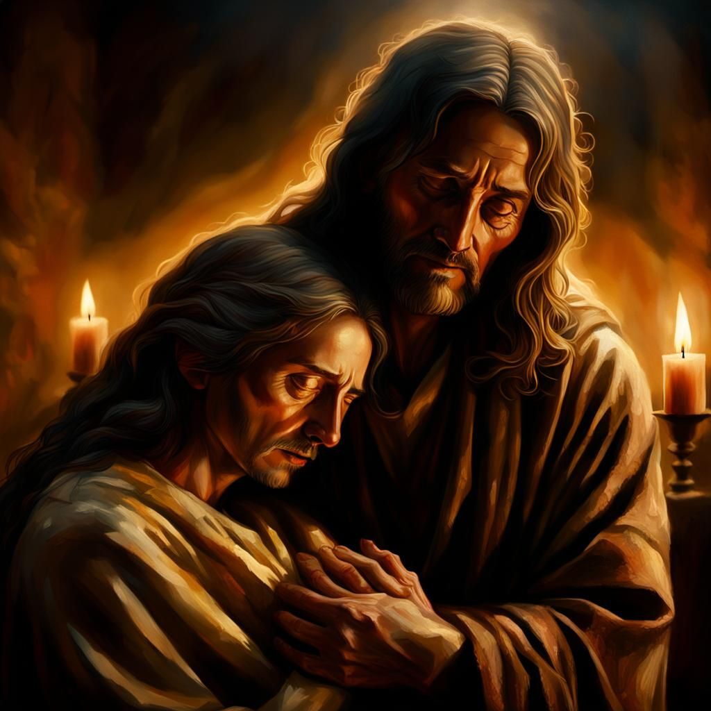Christ's Compassion: A Tender Moment in Chiaroscuro