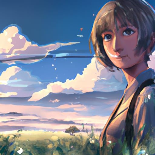 Motoko Kusanagi Anime Key Visual in Studio Ghibli Style