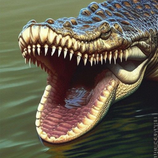 Crocodile Smiles with Braces: Oil Painting Style