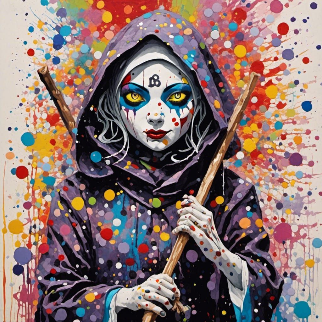 Harlequin Nun Bounty Hunter in Watercolour Style