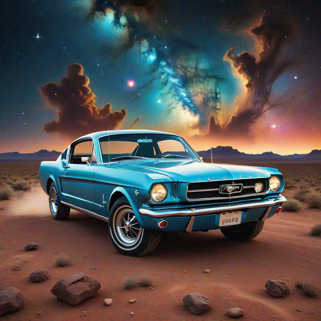 1965 Mustang GT Nebula Reflection Surreal Hyperrealism