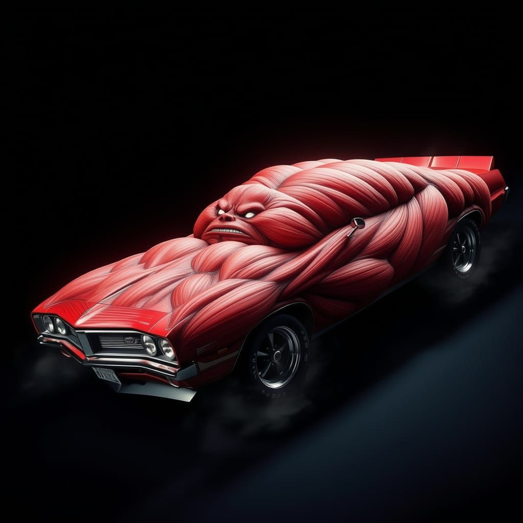 Muscle Car Formed From Human Anatomy In 3D Anime Style