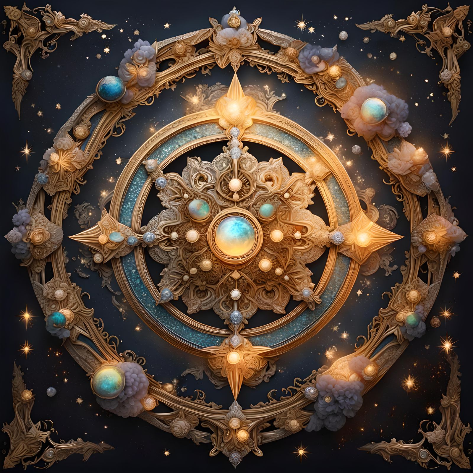 Golden Jeweled Moon in a Magical Night