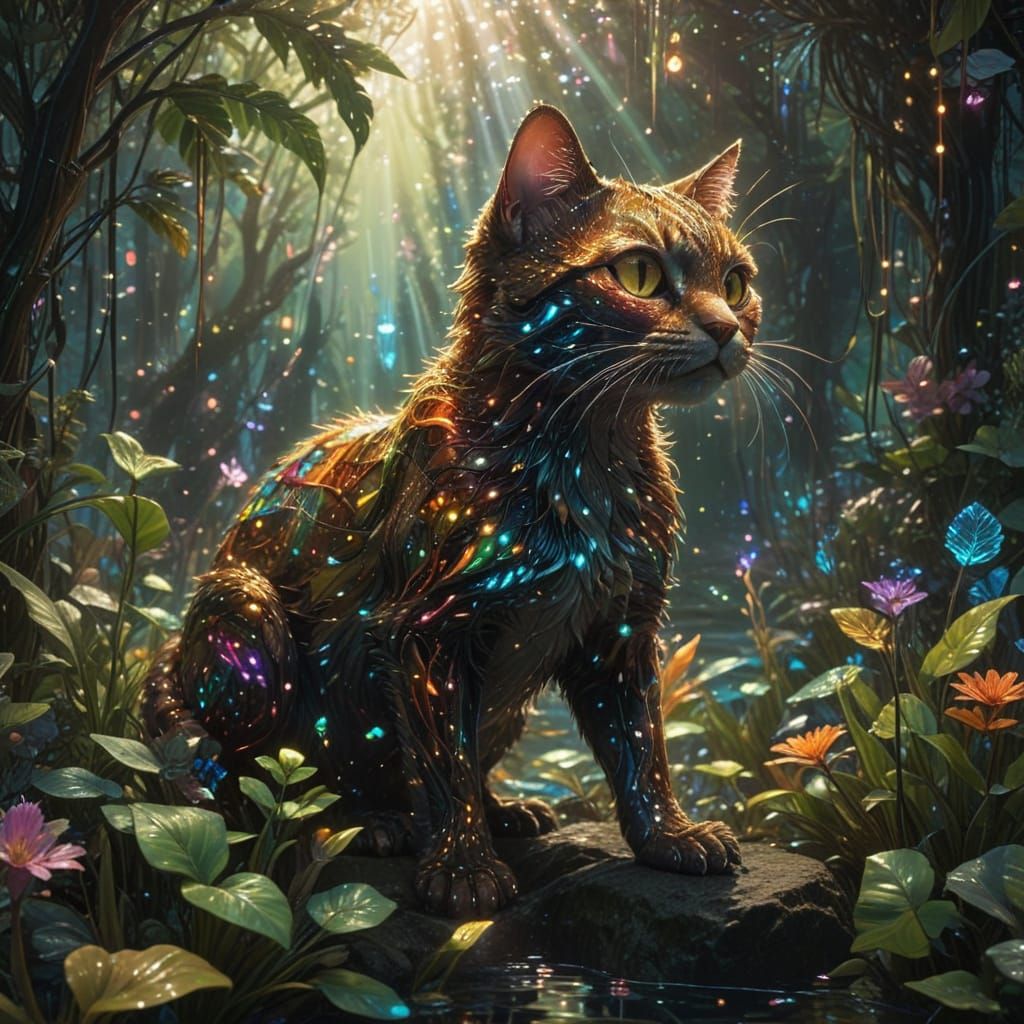 Dreamlike Anime Cat Alien in a Vibrant, Extraterrestrial Wat...