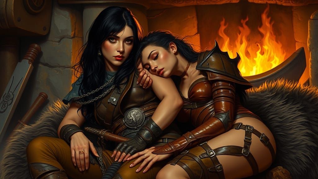 Intimate Embrace: Barbarian and Thief by Firelight