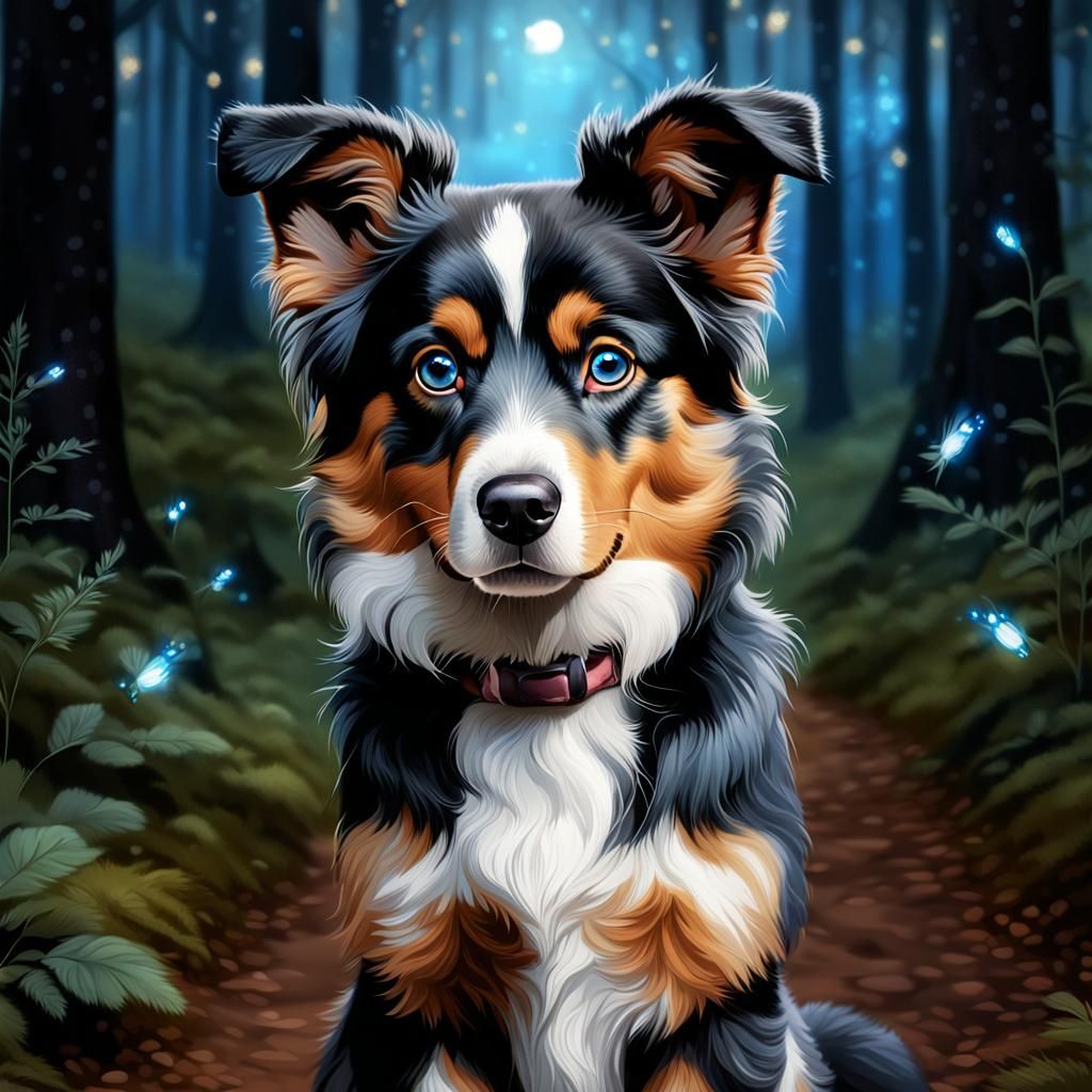 Australian Shepard Portrait in Hyper-Realistic Digital Art