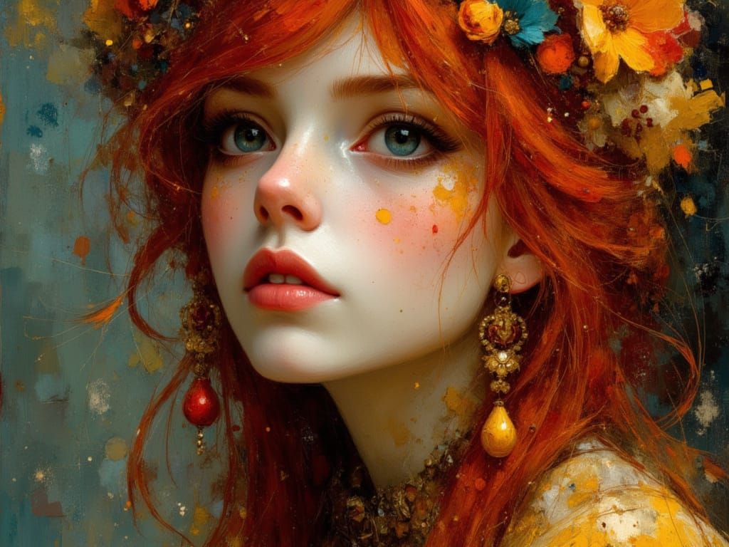 Ethereal Gypsy Punk Portrait with Wild Red Hair