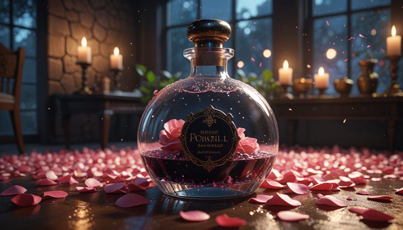 Ethereal Glass Bottle of Beauty Potion in 3D Anime Art Style