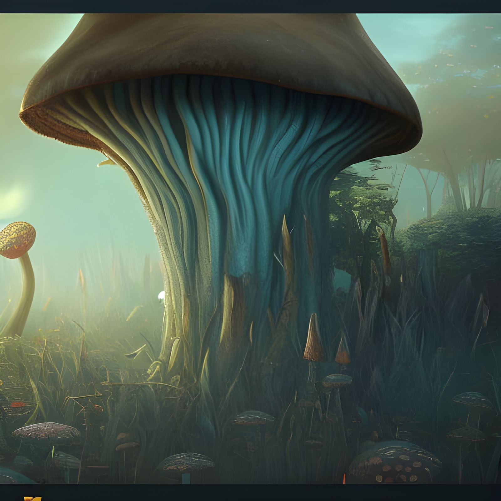 Mushroom Forest with Eyes in Detailed Digital Art