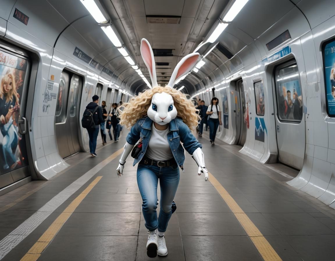 Android Rabbit Chase in Futuristic Subway