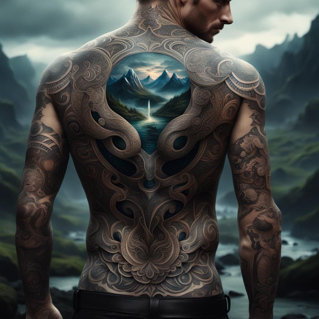 Intricate Tattoo on Body: Digital Matte Painting