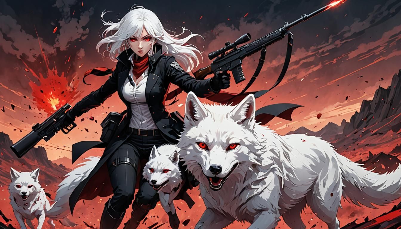 Anime Woman Warrior on Fox Jumps Through Blood Lake