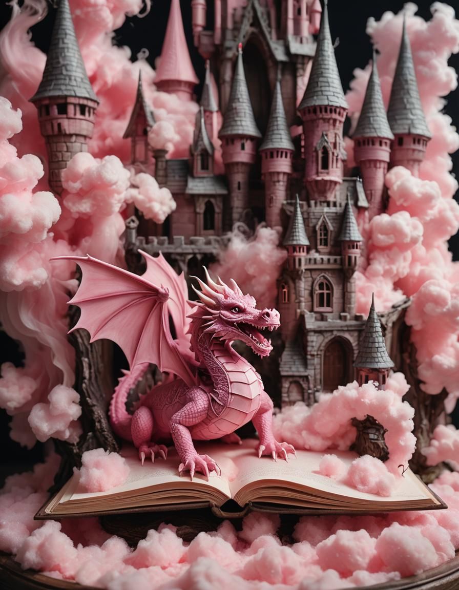 Intricate Pink Dragon in Haunted Pop-Up Book