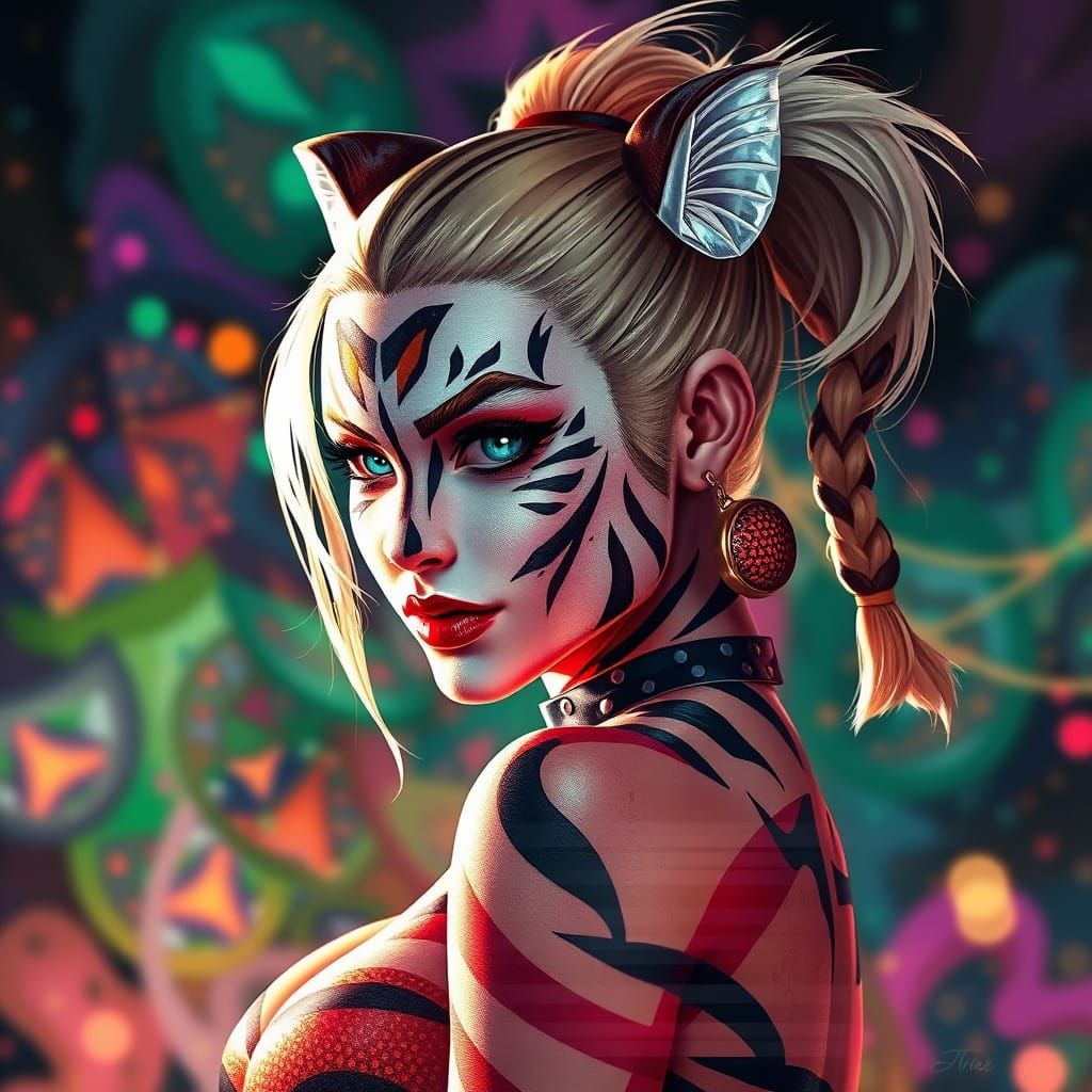 Tiger-Striped Mermaid Warrior in Anime Style